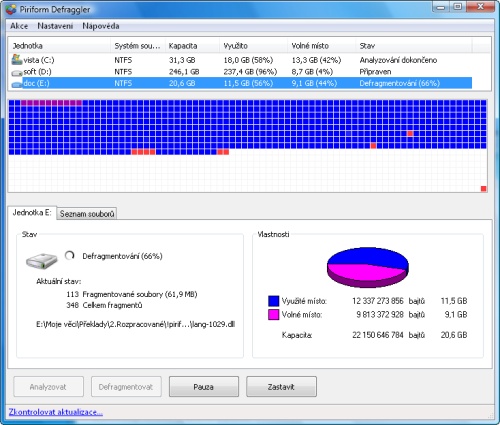Defraggler - rozhraní programu