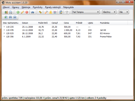 Moto assistant - obrazovka