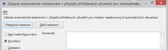 Editor zásad místních skupin - zakázání restartování počítače po instalaci aktualizací