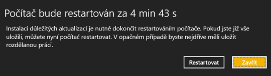 Automatické restartování počítače po instalaci aktualizací ve Windows 8