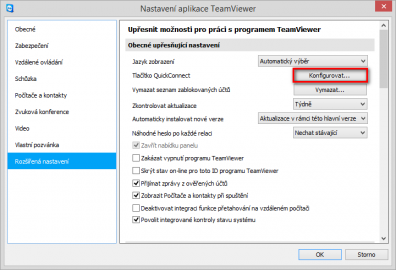 Rozšířené nastavení aplikace TeamViewer