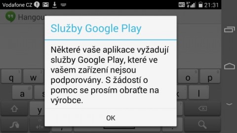 Chyba Google Play na Huawei Ascend