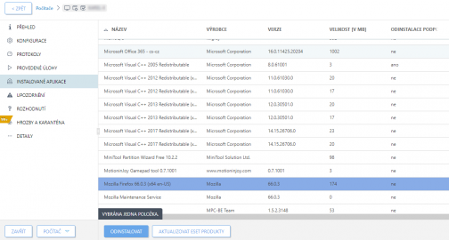 Detaily počítače v ESMC